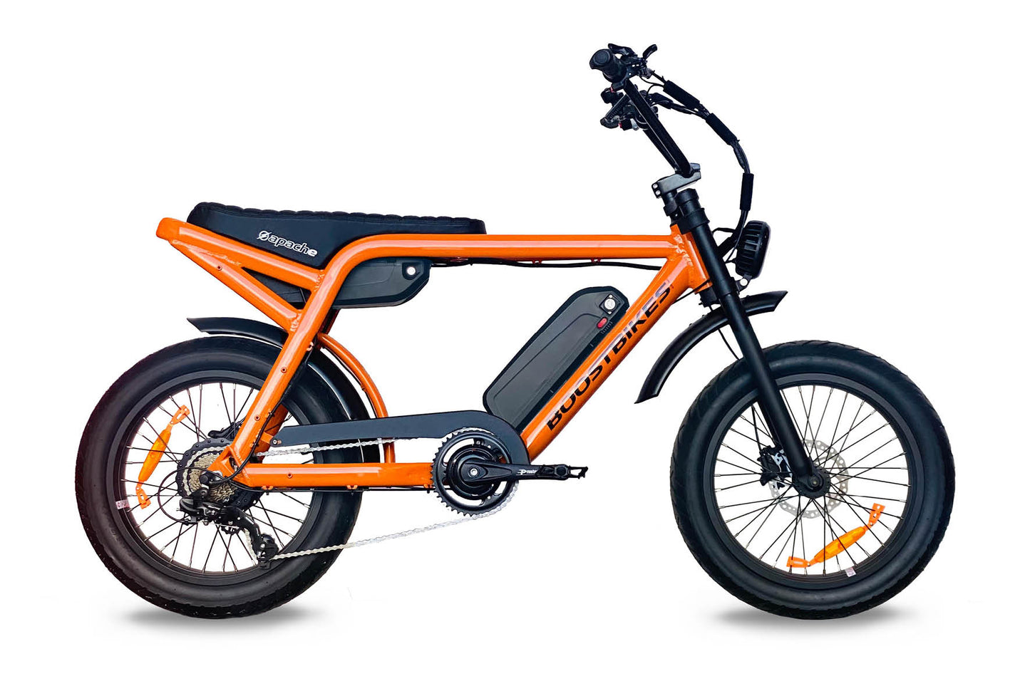 The Apache Electric Bike combines a great look, a comfortable riding position with quality components and manufacturing. From Boostbikes