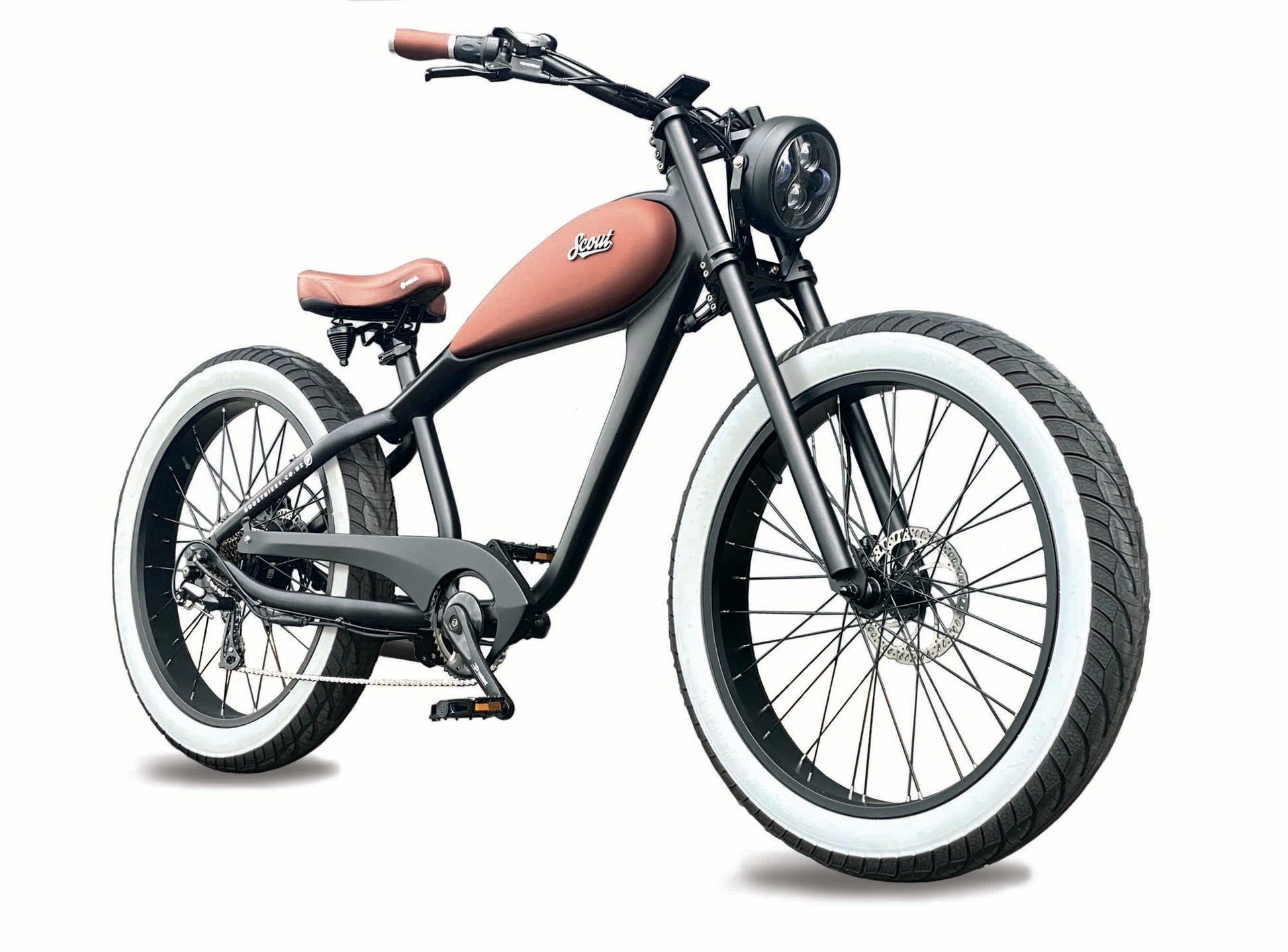 Retro Vintage Electric Motorbike styling combined with quality modern ebike components. This is one of the most comfortable cruiser bikes you will ever ride. Scout from Boostbikes