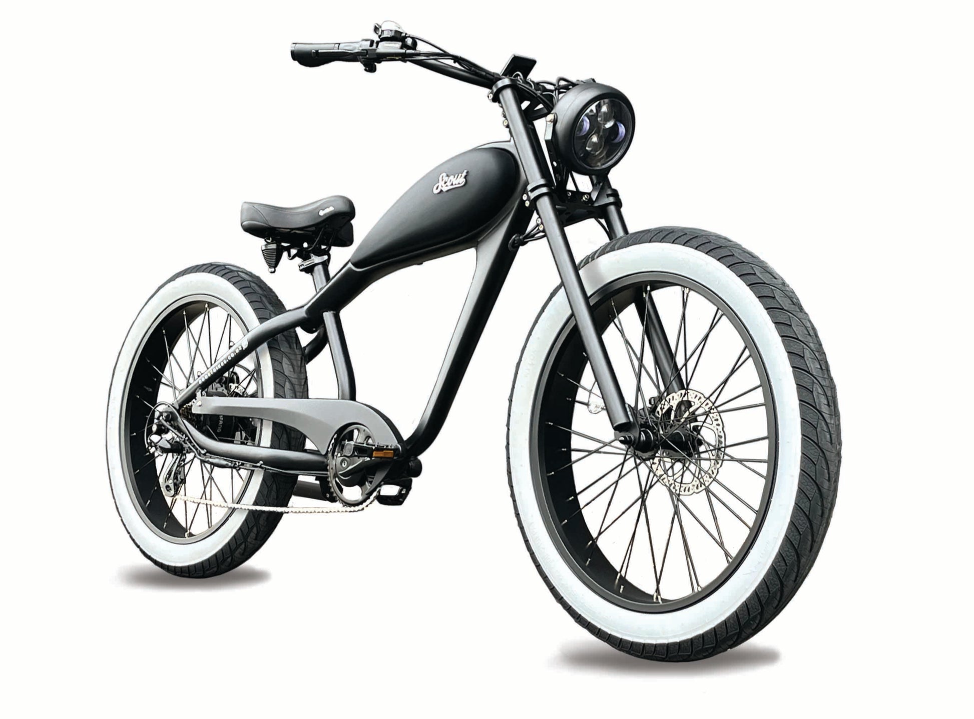 The Most Comfortable Cruiser ebike ever. Choice of frame and trim and tyre combinations. All Terrain, STREET or Whitewall tyres. The Scout Electric Motorbike from Boostbikes