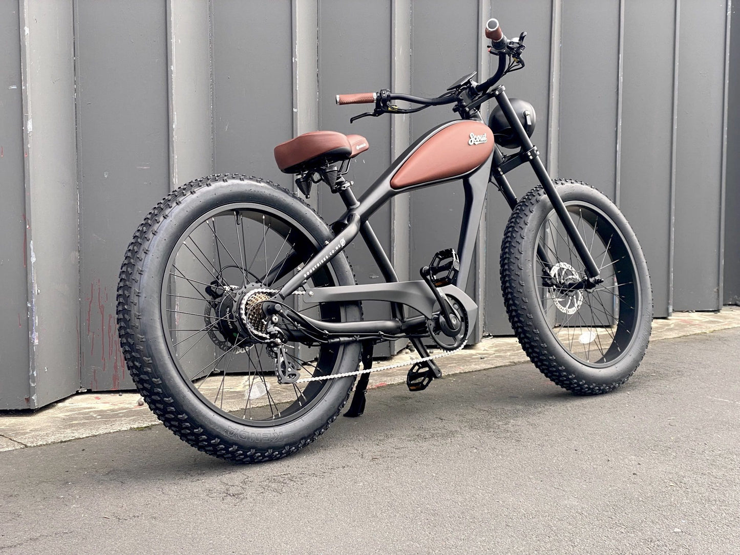 Scout Electric Motorbike by Boostbikes. Combining vintage motorcycle designs of the past, with the modern technology of today. Custom crafted and built with high quality parts from Shimano, Samsung, Tektro and Bafang.